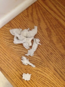 The remains of my magic eraser after today's cleaning.