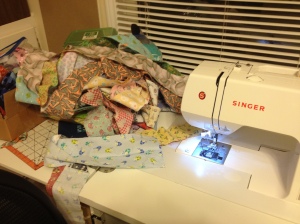 Sewing the two rows together